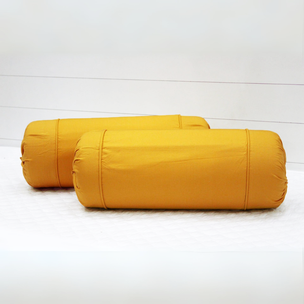 Plain Cotton 2 Pcs Bolster Cover Set - Mustard