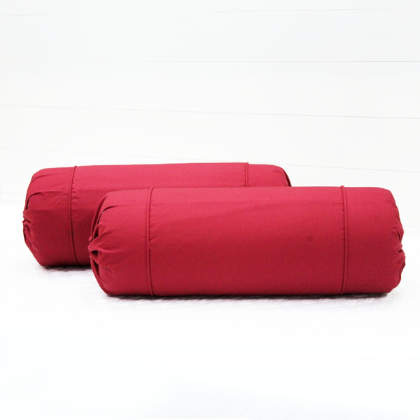 Plain Cotton 2 Pcs Bolster Cover Set - Maroon