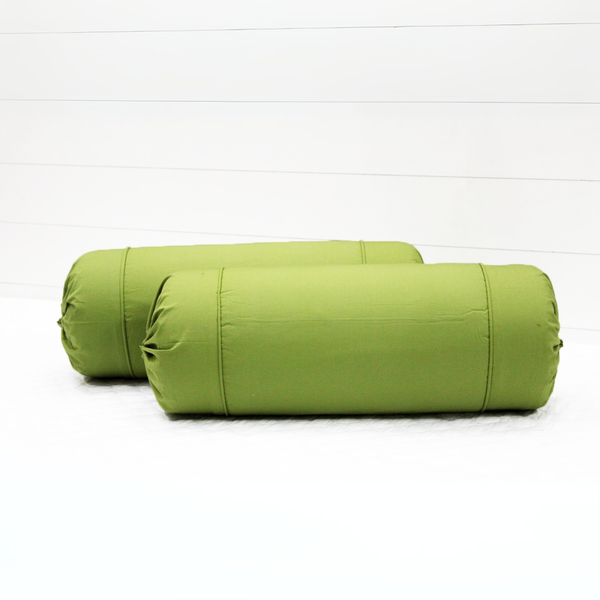 Plain Cotton 2 Pcs Bolster Cover Set - Green