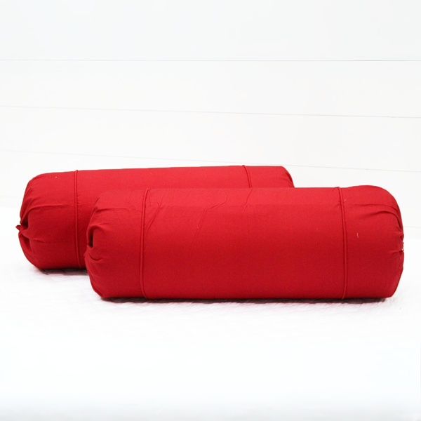 Plain Cotton 2 Pcs Bolster Cover Set - Red