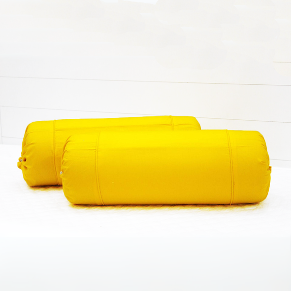 Plain Cotton 2 Pcs Bolster Cover Set - Yellow