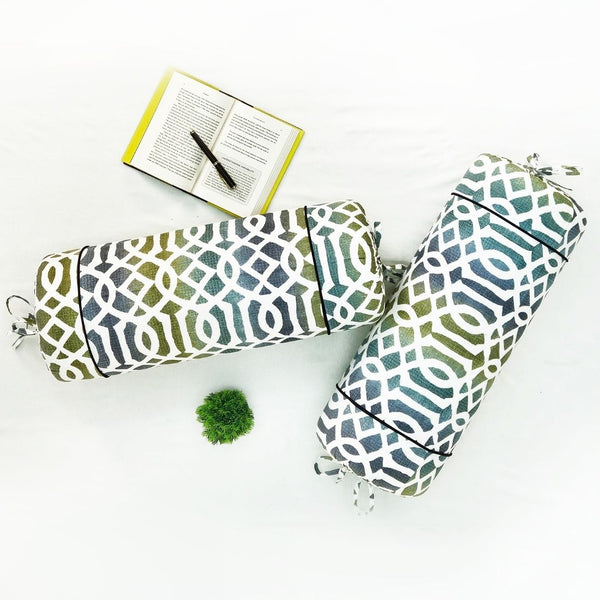 Printed Multicolor Funky Cotton 2 Pcs Bolster Cover set - Olive