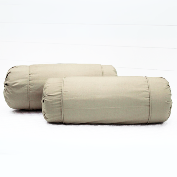 Plain Cotton 2 Pcs Bolster Cover Set - Khaki