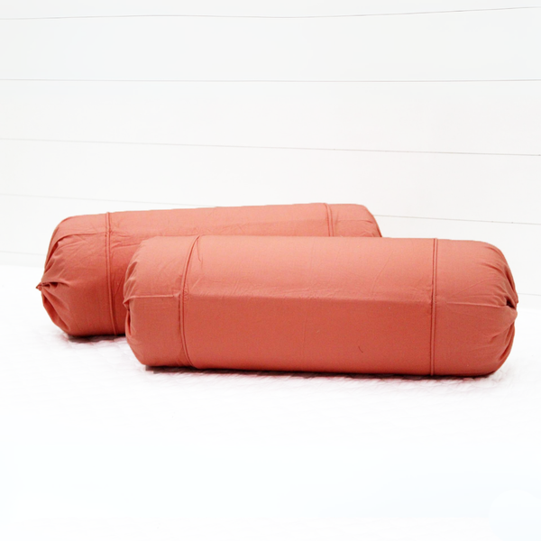 Plain Cotton 2 Pcs Bolster Cover Set - Peach