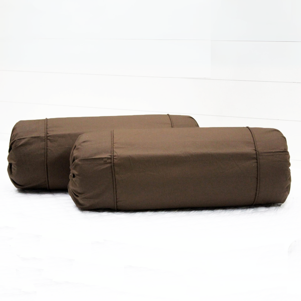 Plain Cotton 2 Pcs Bolster Cover Set - Coffee Brown