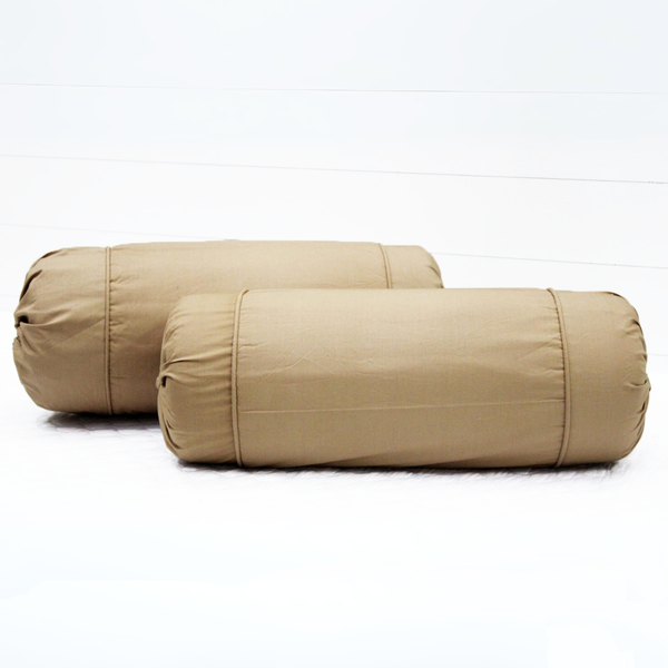 Plain Cotton 2 Pcs Bolster Cover Set - Camel Brown