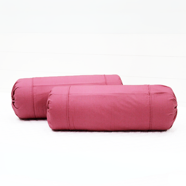 Plain Cotton 2 Pcs Bolster Cover Set - Magenta