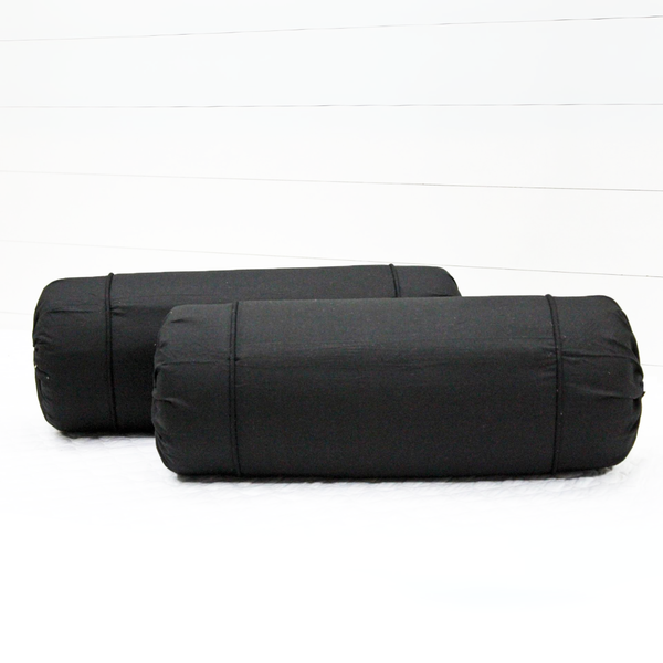 Plain Cotton 2 Pcs Bolster Cover Set - Black