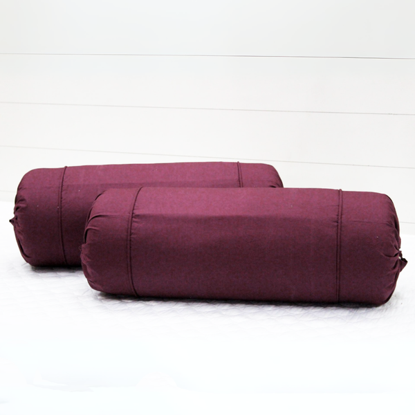 Plain Cotton 2 Pcs Bolster Cover Set - Burgundy