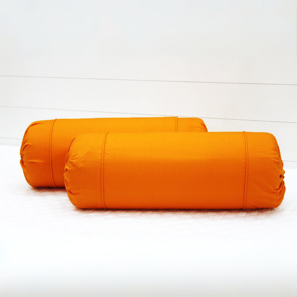 Plain Cotton 2 Pcs Bolster Cover Set - Orange