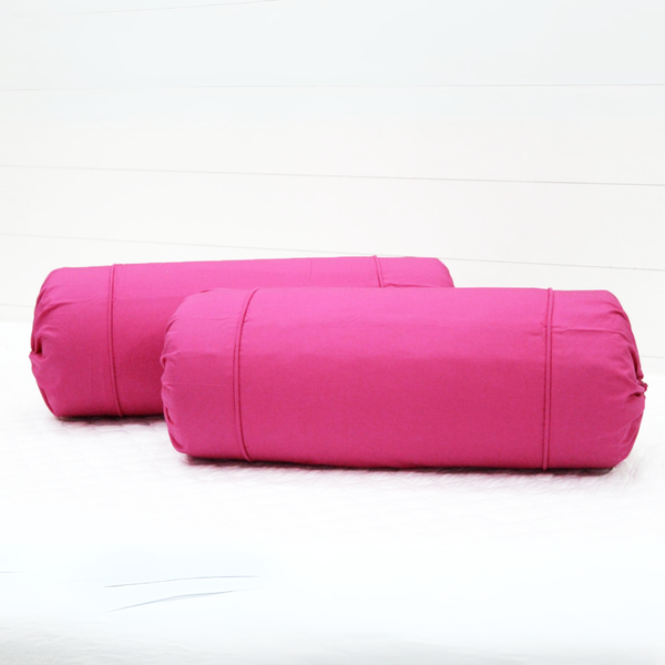 Plain Cotton 2 Pcs Bolster Cover Set - Pink