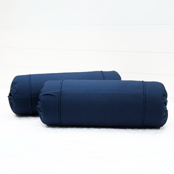 Plain Cotton 2 Pcs Bolster Cover Set - Navy Blue