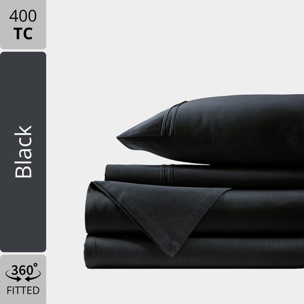 Plain Cotton Satin 400 TC Fitted Bedsheet - Black