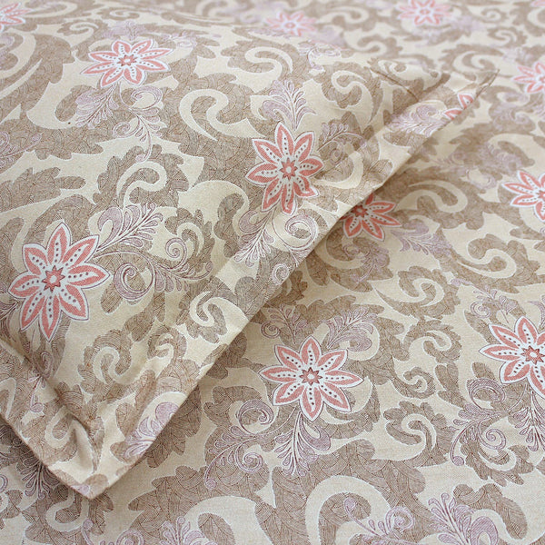 Printed Floral Cotton 144 TC Fitted Bedsheet - Brown