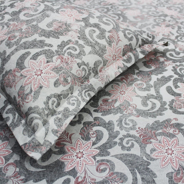 Printed Floral Cotton 144 TC Fitted Bedsheet - Grey