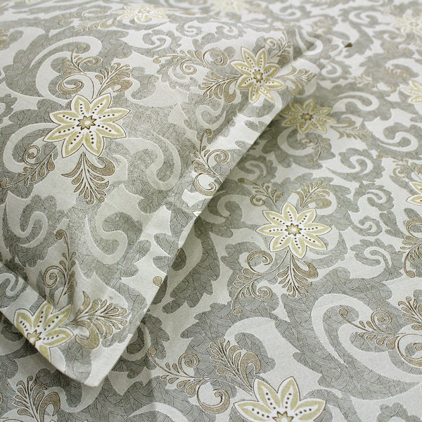 Printed Floral Cotton 144 TC Fitted Bedsheet - Khaki