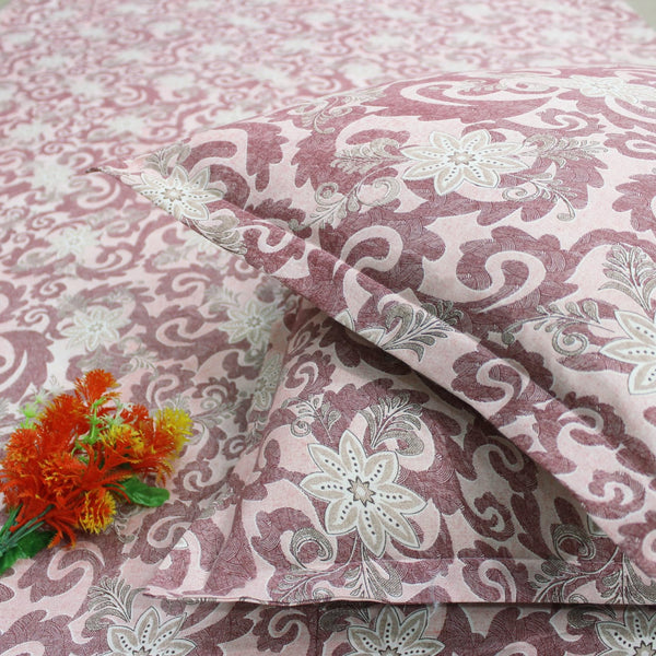 Printed Floral Cotton 144 TC Bedsheet - Magenta