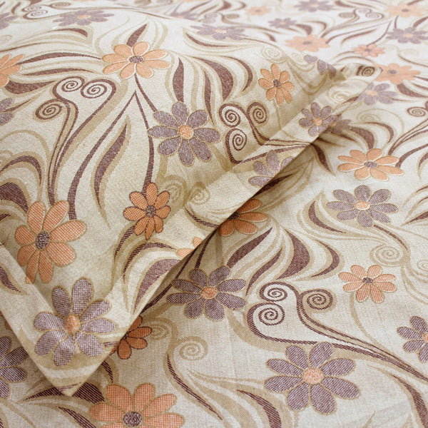 Printed Floral Cotton 144 TC Fitted Bedsheet - Brown