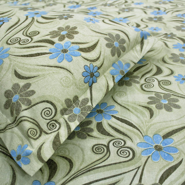 Printed Floral Cotton 144 TC Fitted Bedsheet - Green