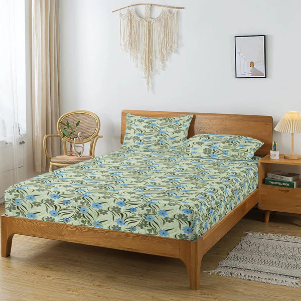 Printed Floral Cotton 144 TC Flat Bedsheet - Green