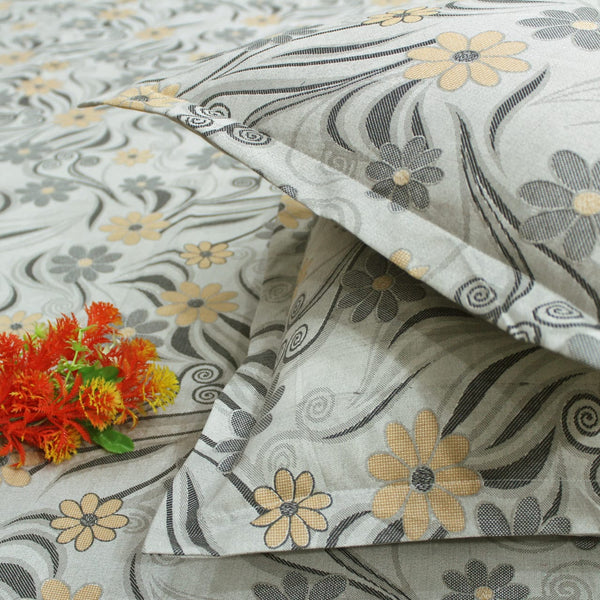 Printed Floral Cotton 144 TC Bedsheet - Grey