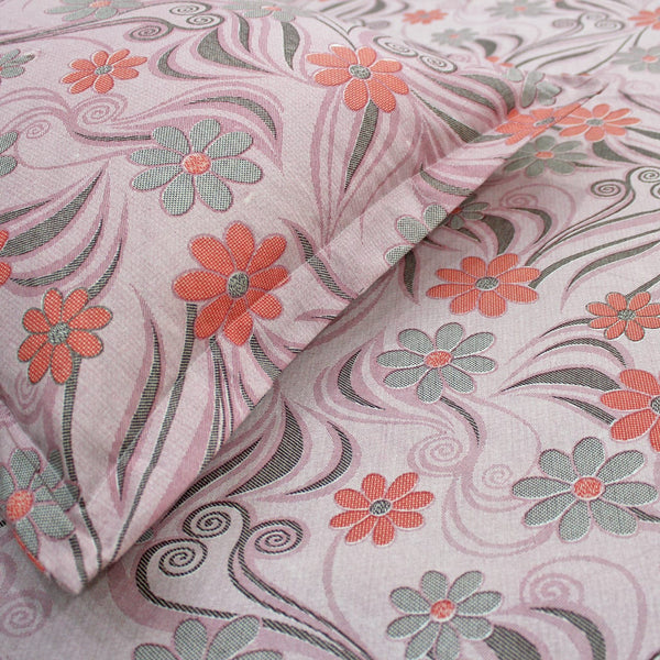 Printed Floral Cotton 144 TC Fitted Bedsheet - Magenta