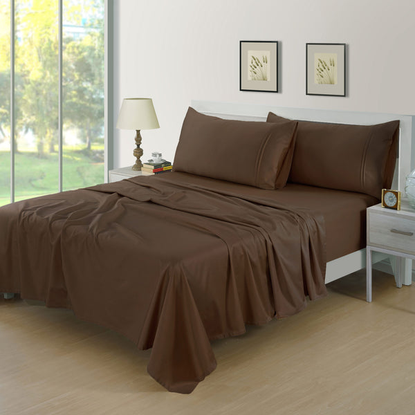 Plain 400 TC Cotton Satin Flat Bedsheet - Coffee Brown