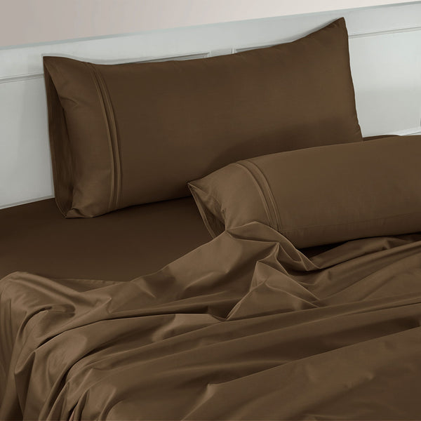 Plain 400 TC Cotton Satin Flat Bedsheet - Coffee Brown