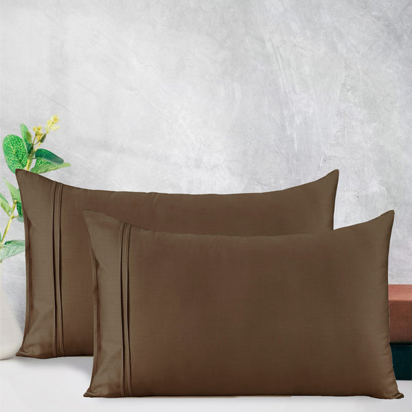 Cotton Satin 400 TC Designer Pillow Covers, Chocolate Brown