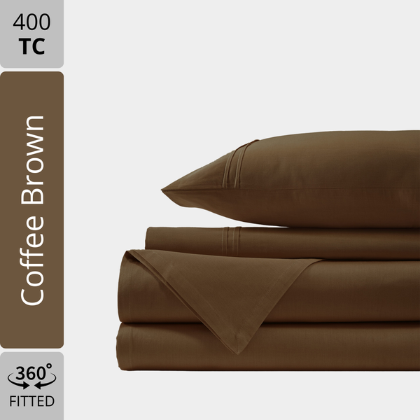 Plain Cotton Satin 400 TC Fitted Bedsheet - Coffee Brown