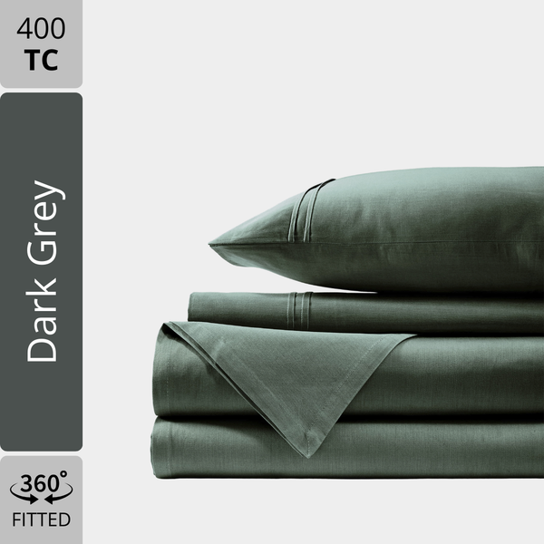 Plain Cotton Satin 400 TC Fitted Bedsheet - Dark Grey