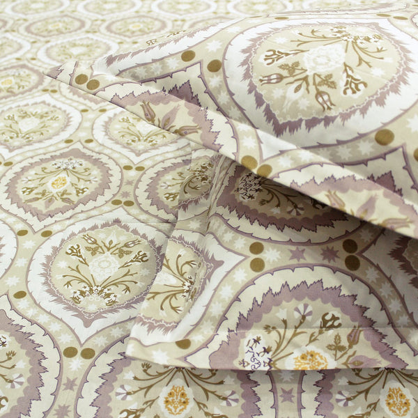 Printed Damask Cotton 250 TC Fitted Bedsheet - Purple