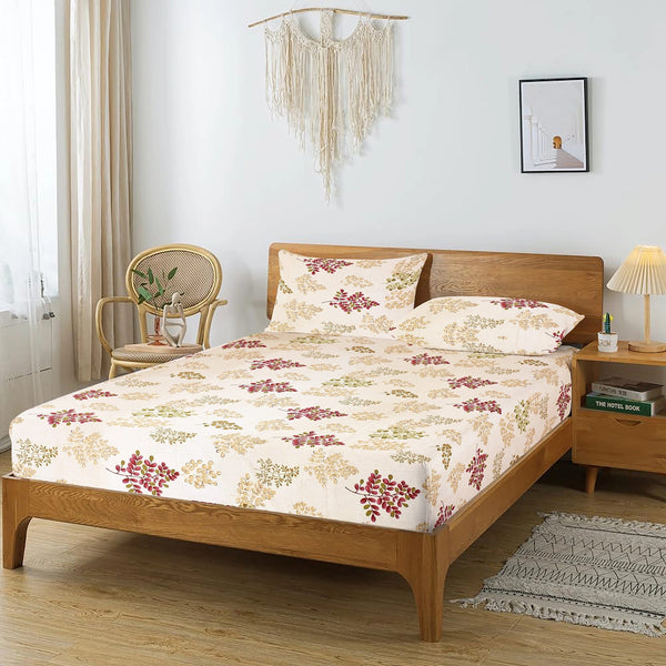 Printed Floral Cotton 250 TC Flat Bedsheet - Burgundy