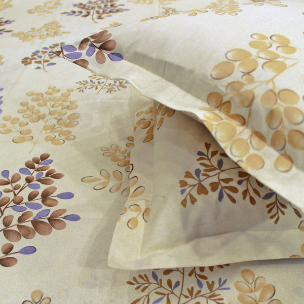 Printed Floral Cotton 250 TC Fitted Bedsheet - Brown