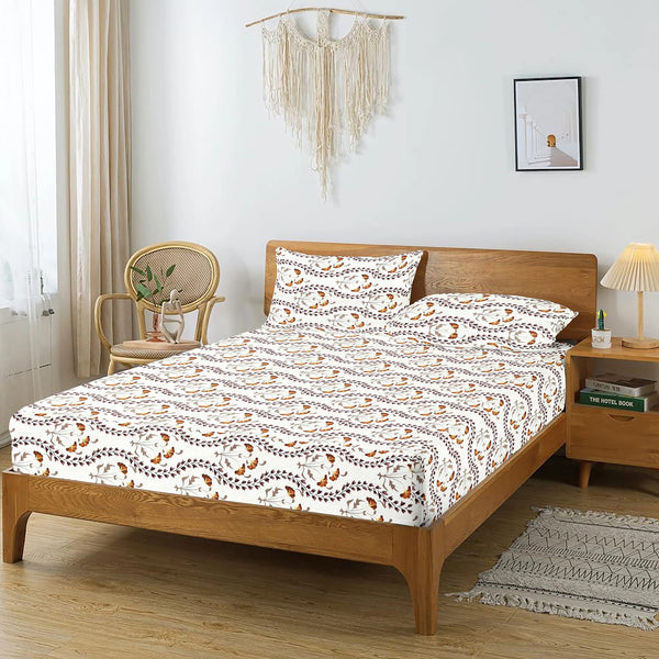 Printed Floral Cotton 250 TC Flat Bedsheet - Brown