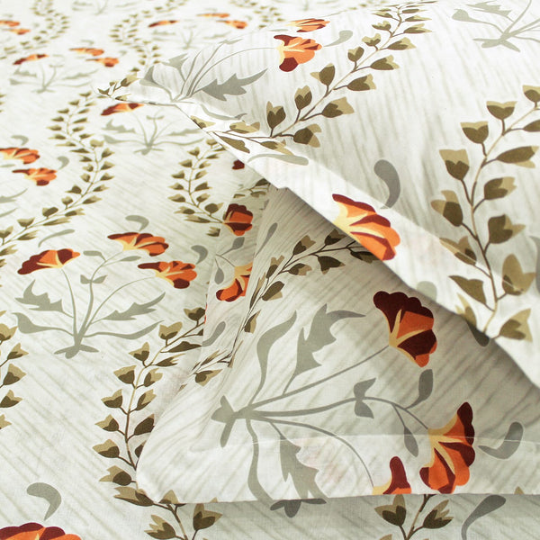 Printed Floral Cotton 250 TC Bedsheet - Orange