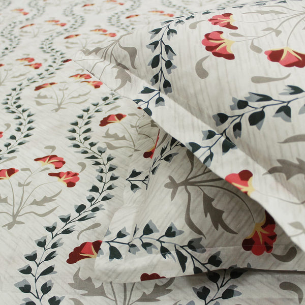 Printed Floral Cotton 250 TC Bedsheet - Red