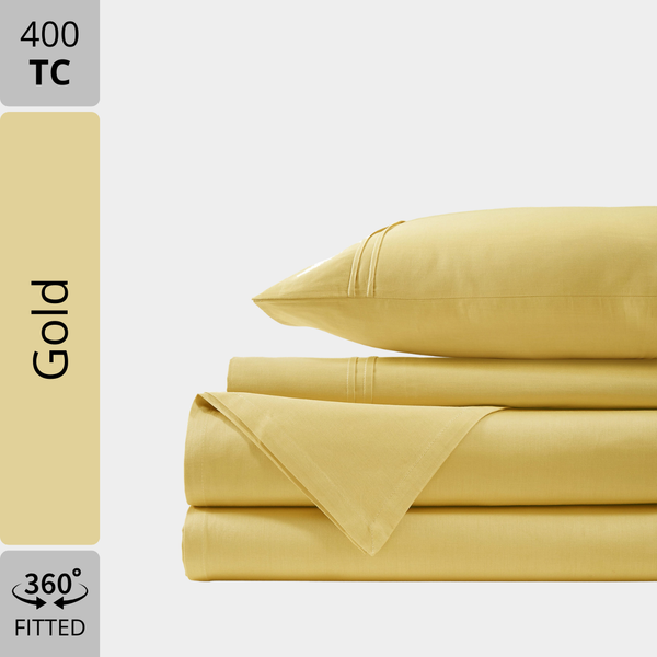 Plain Cotton Satin 400 TC Fitted Bedsheet - Gold