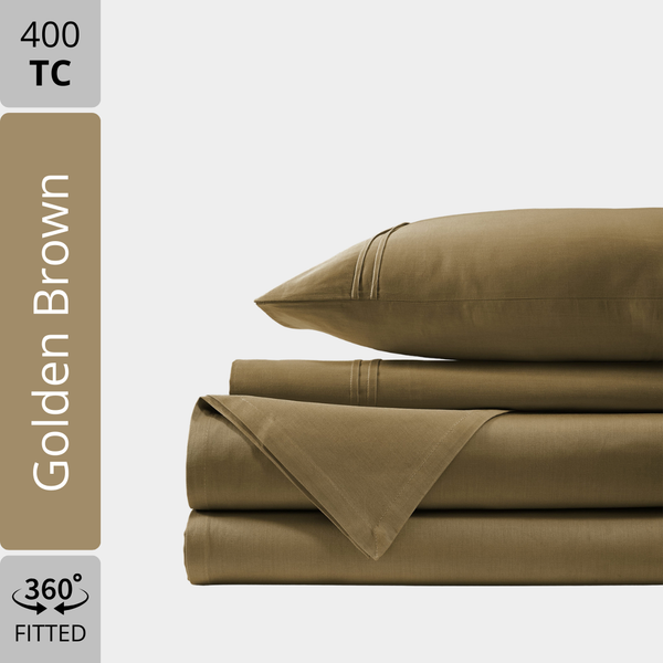 Plain Cotton Satin 400 TC Fitted Bedsheet - Golden Brown