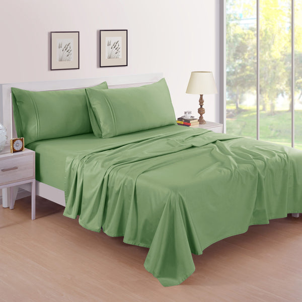 Plain Cotton Satin 400 TC Fitted Bedsheet - Green