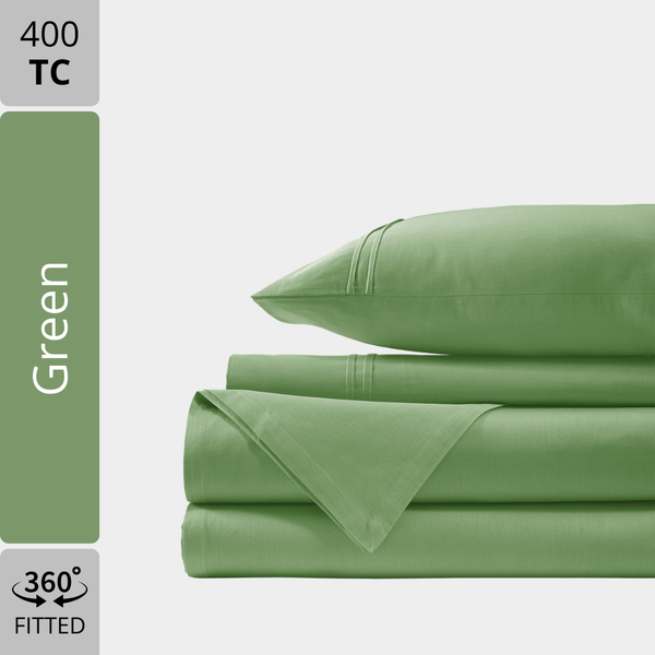 Plain Cotton Satin 400 TC Fitted Bedsheet - Green