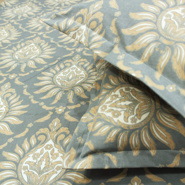 Printed Floral Cotton 144 TC Fitted Bedsheet - Grey