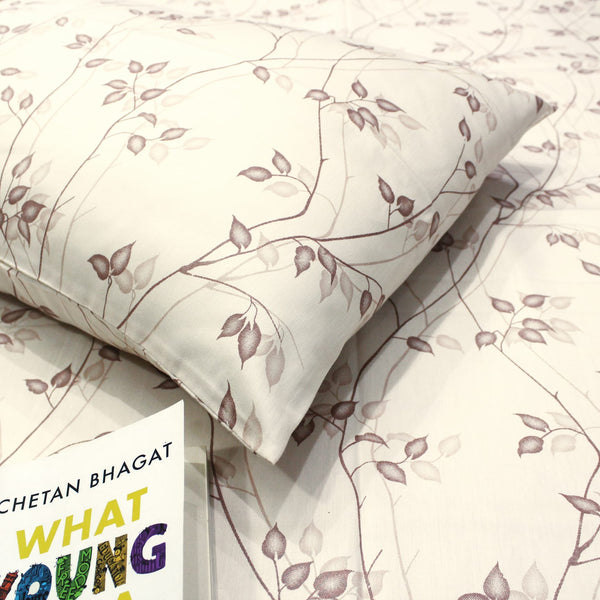 Printed Floral Cotton 300 TC Bedsheet - Cream