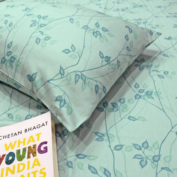 Printed Floral Cotton 300 TC Bedsheet - Green