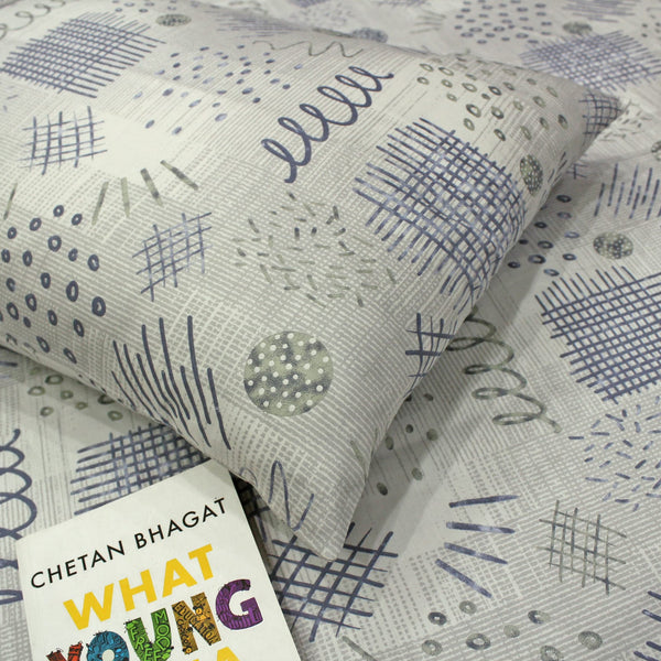 Printed Abstract Cotton 300 TC Bedsheet - Grey