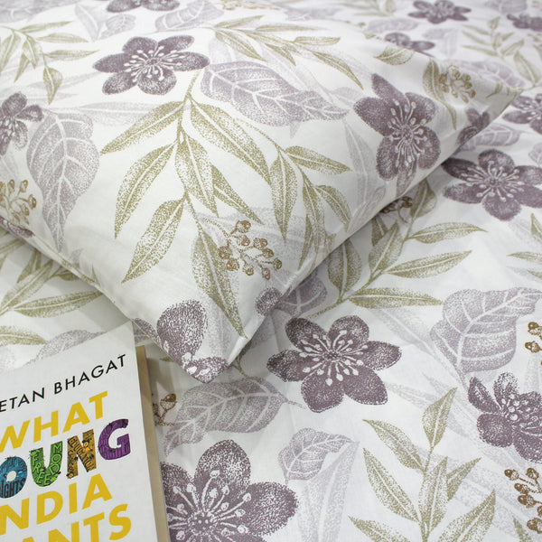 Printed Floral Cotton 300 TC Bedsheet - Burgundy