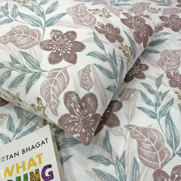 Printed Floral Cotton 300 TC Bedsheet - Brown