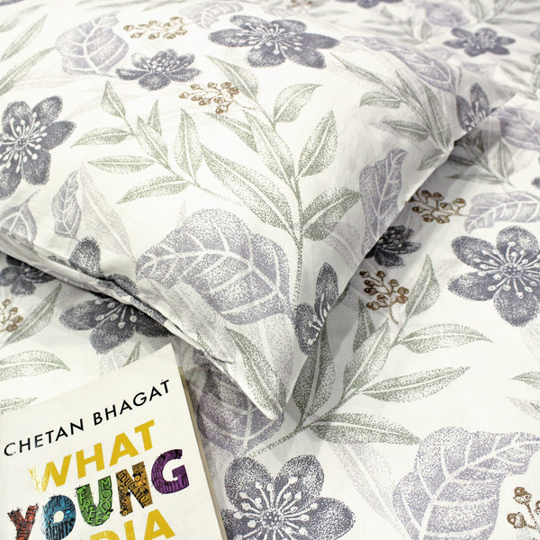 Printed Floral Cotton 300 TC Bedsheet - Grey