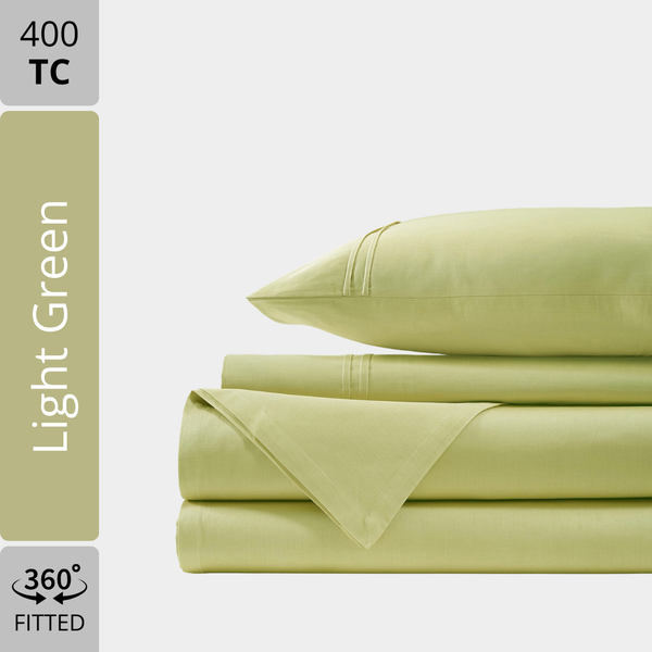 Plain Cotton Satin 400 TC Fitted Bedsheet - Light Green