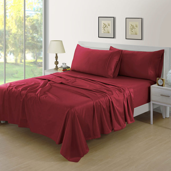 Plain 400 TC Cotton Satin Flat Bedsheet - Maroon